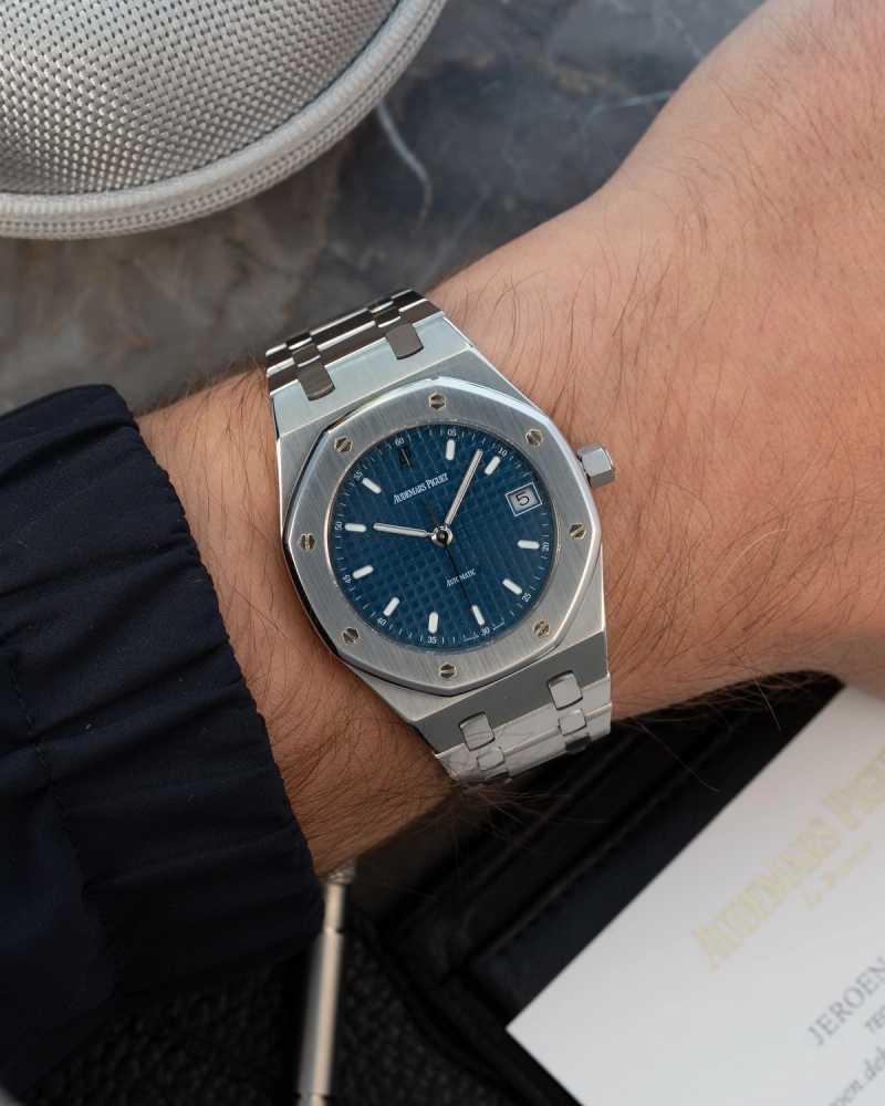 Wrist shot image for Audemars Piguet Royal Oak 14790 Blue 2001 with original box and papers 2