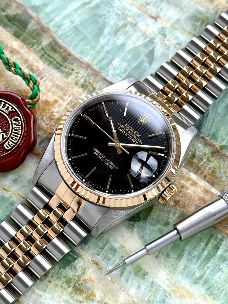 Image for Rolex Datejust "Tapestry" 16233 Black 1991 with original box and papers