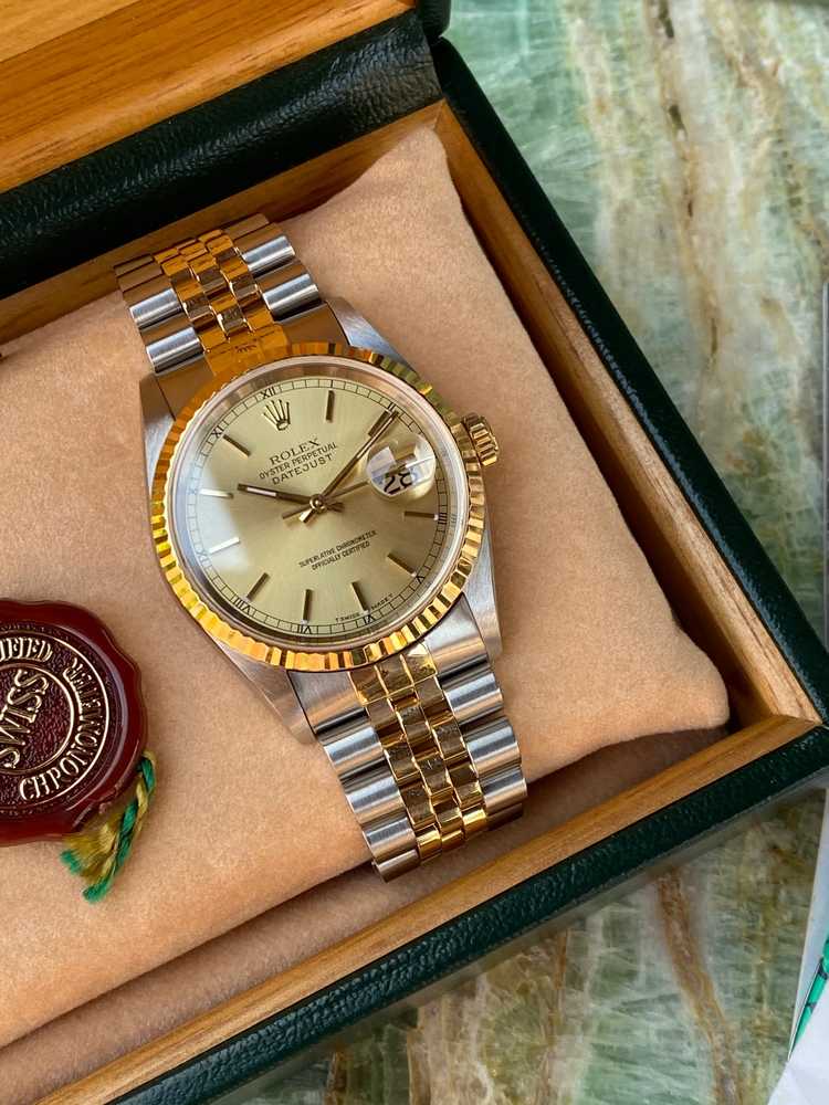 Image for Rolex Datejust Gold Dial 16233  1999 with original box and papers