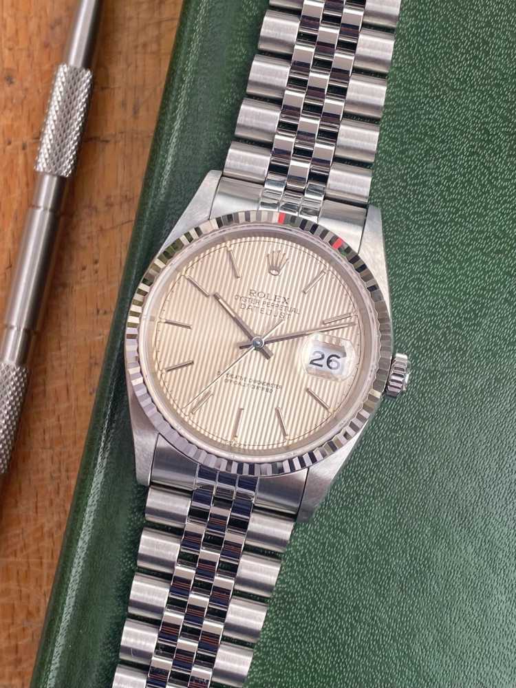 Featured image for Rolex Datejust "tapestry" 16234 Silver 1994 with original box and papers