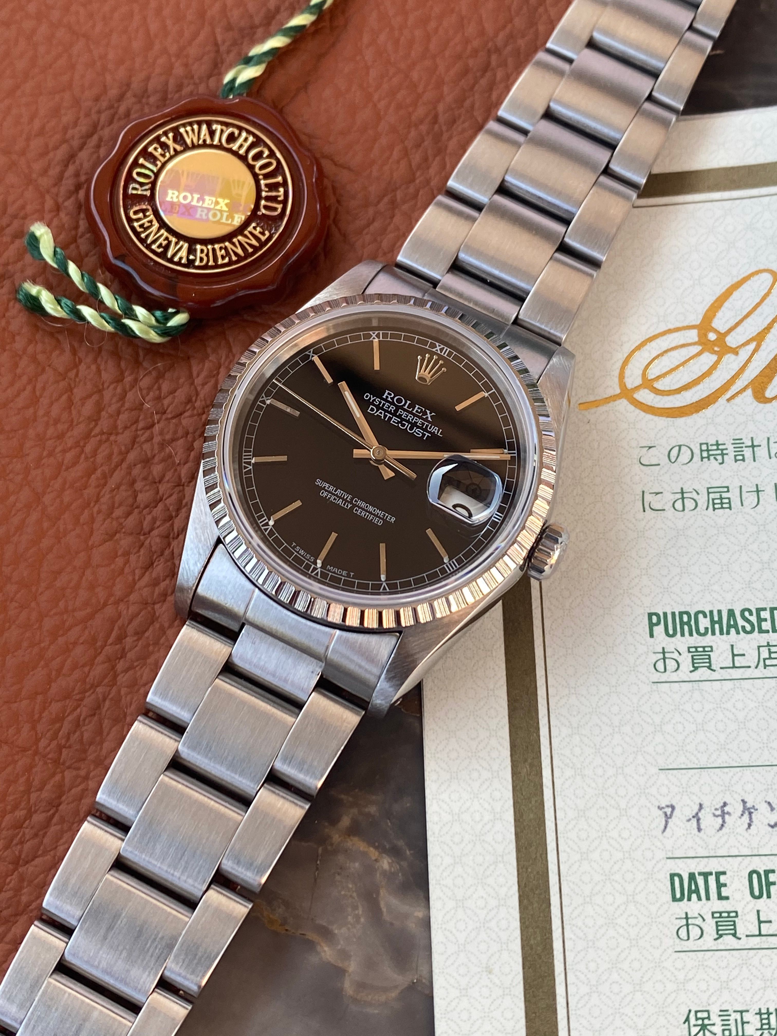 Rolex Datejust black dial 16220 Black 1991 with original box and
