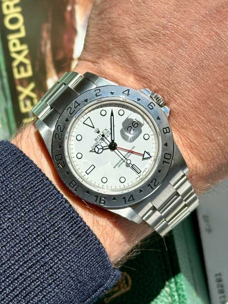 Wrist shot image for Rolex Explorer 2 16570 White 2001 with original box and papers 2