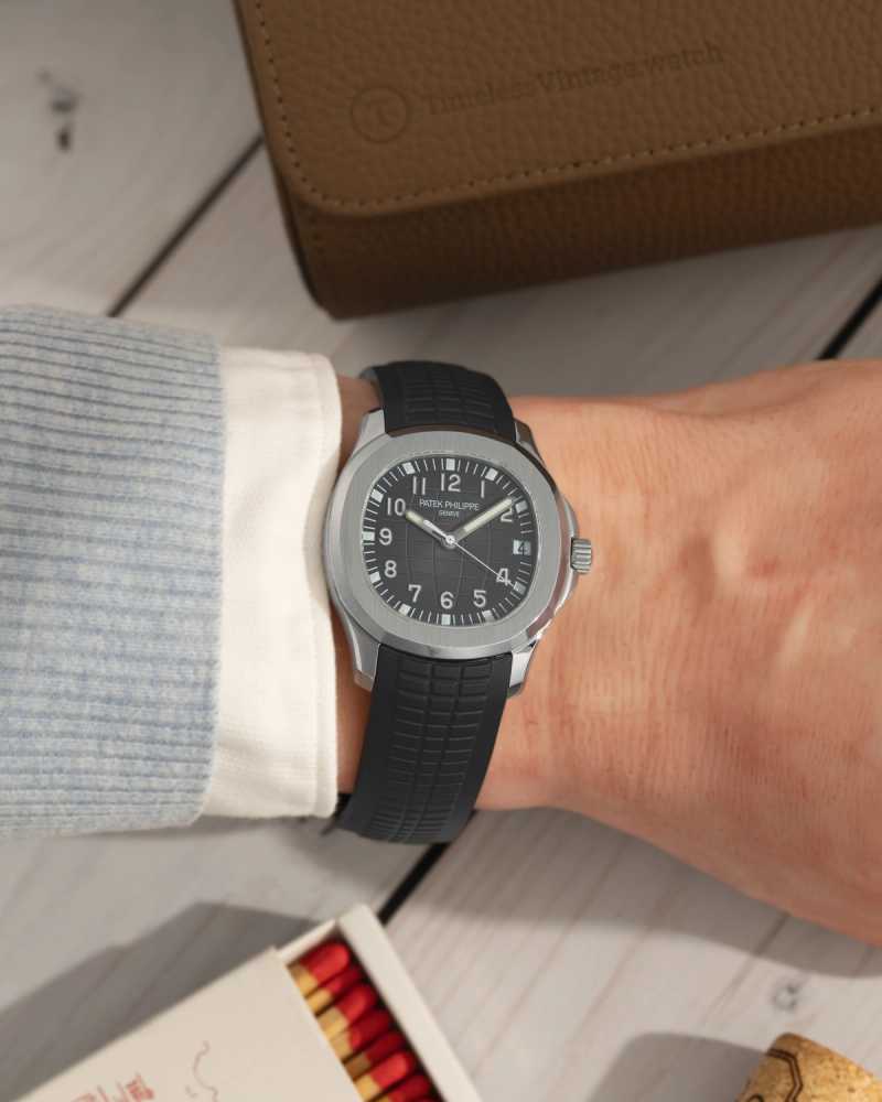 Wrist shot image for Patek Philippe Aquanaut 5165a Grey 2007 with original box and papers