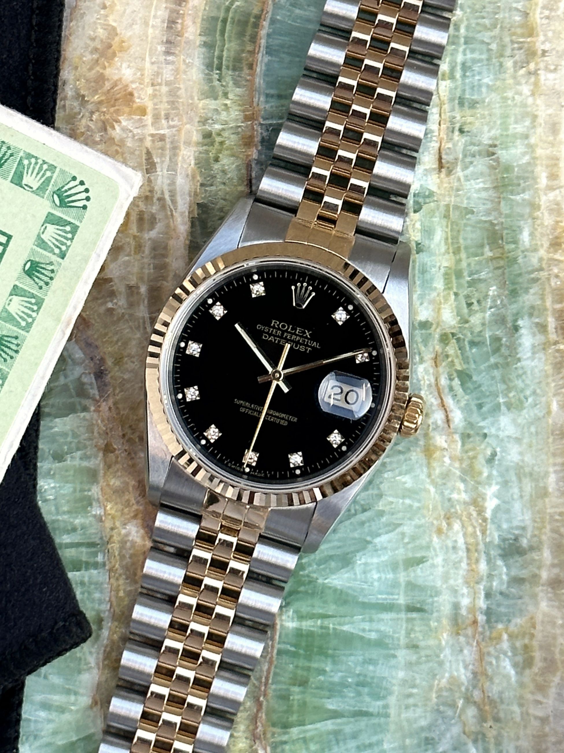 Rolex Datejust Diamond Dial 16233 Black 1991 with original box and