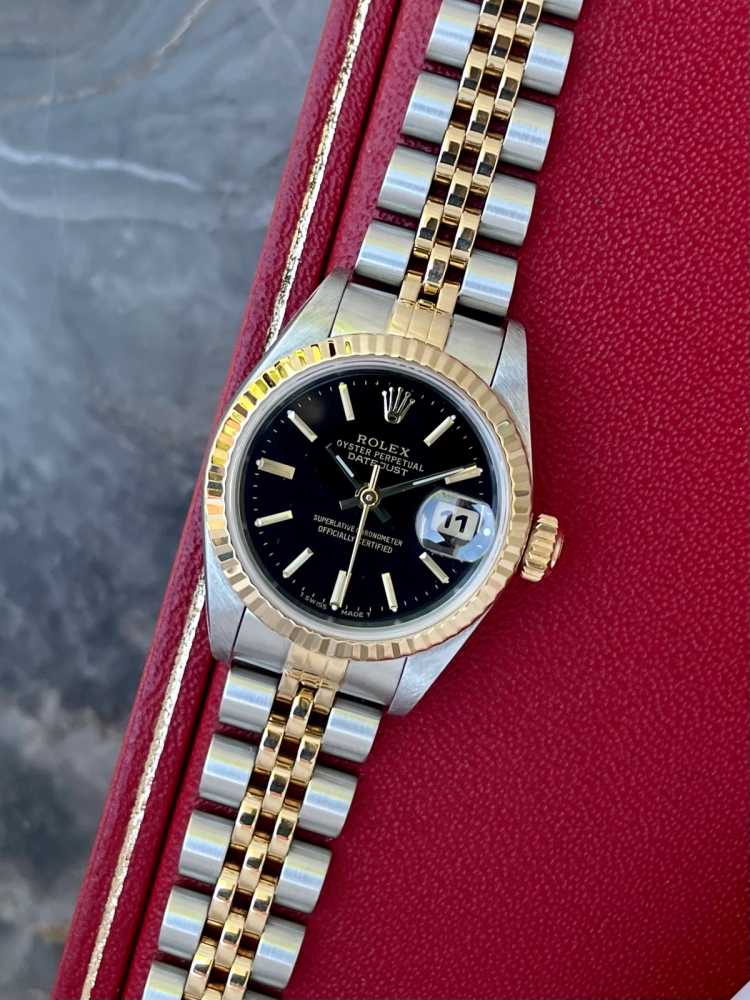 Wrist shot image for Rolex Lady Datejust 69173 Black 1998 with original box and papers
