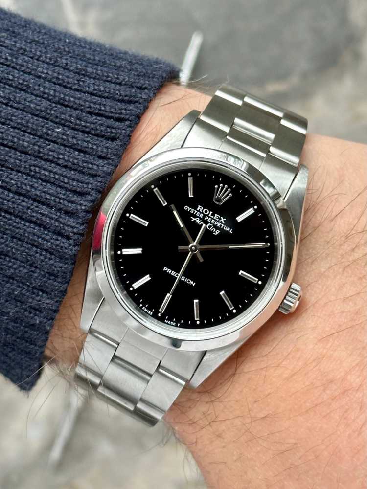 Wrist shot image for Rolex Air-King 14000 Black 1998 with original box and papers