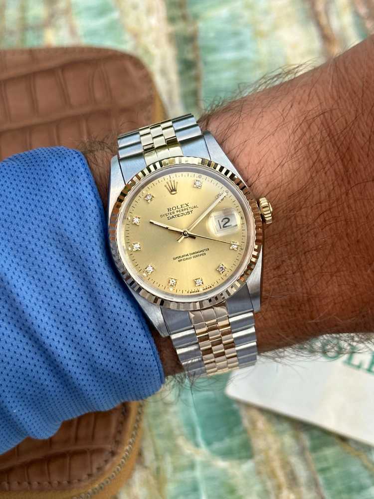 Wrist image for Rolex Datejust Diamond Dial 16233 Gold 1991 