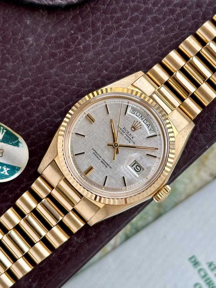 Image for Rolex Day-Date "Linen" 1803 Silver Linen 1972 with original box and papers