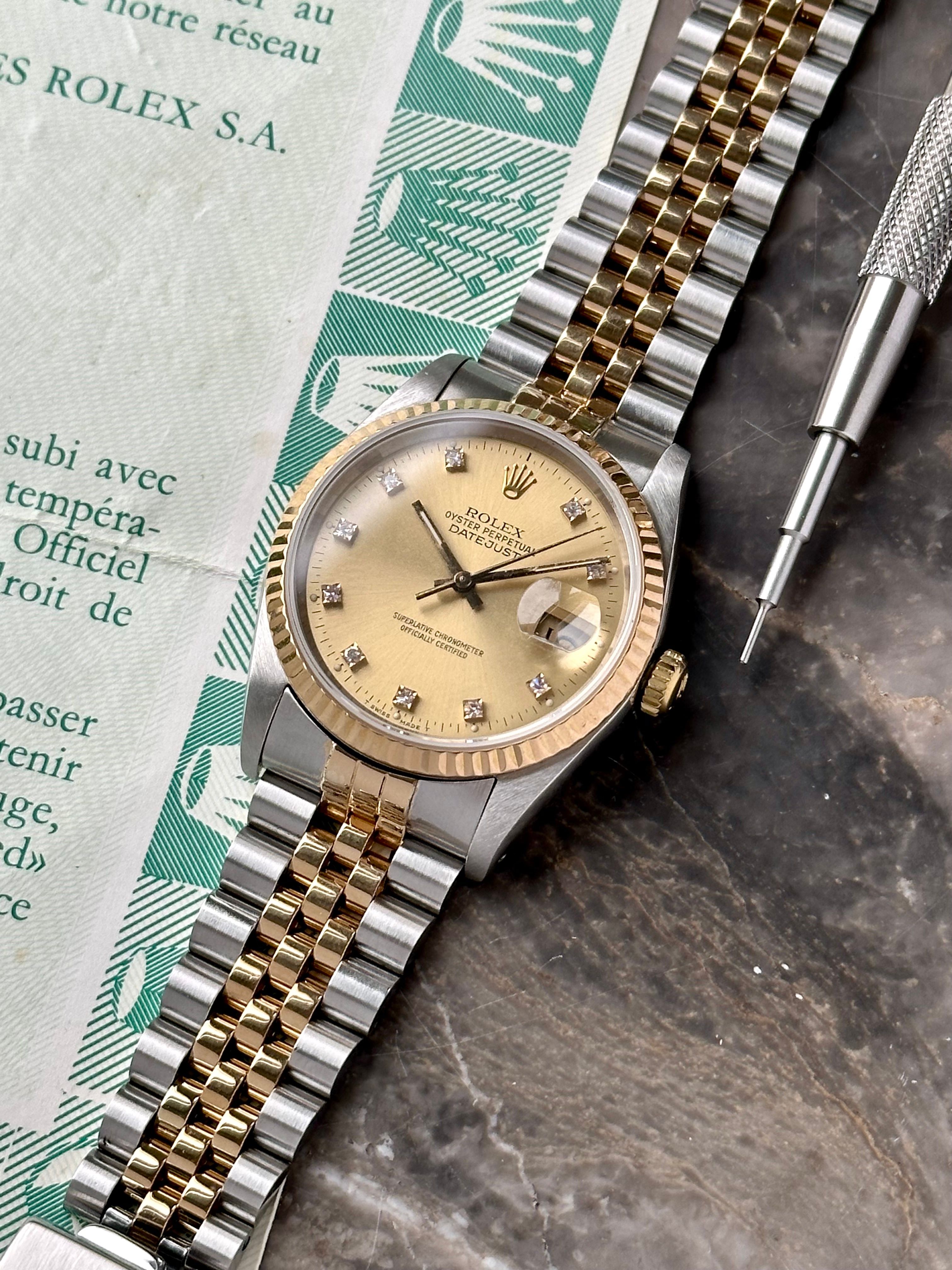 【美品】 ROLEX DATEJUST 16233 3コマ ROLEX MENS DATEJUST 16233 HOUNDSTOOTH FACTORY DIAMOND ROMAN