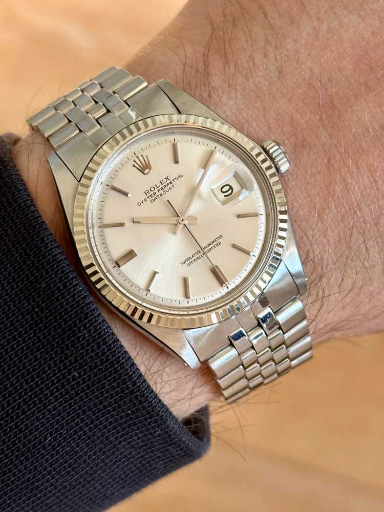 Wrist shot image for Rolex Datejust "No-Lume" 1601 Silver 1970 