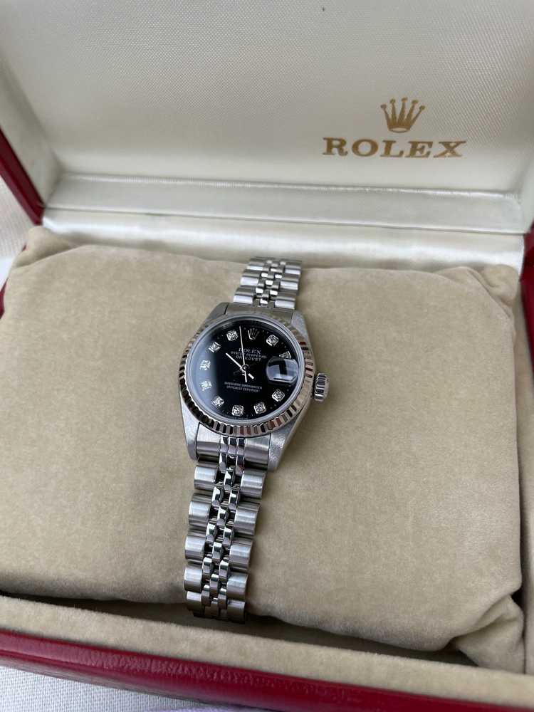 Wrist shot image for Rolex Lady Datejust "Diamond" 79174G Black 1999 with original box and papers