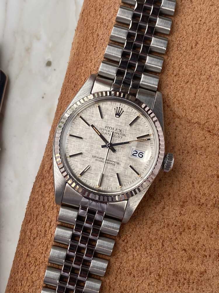 Featured image for Rolex Datejust "linen" 16014 Silver Linen 1983 