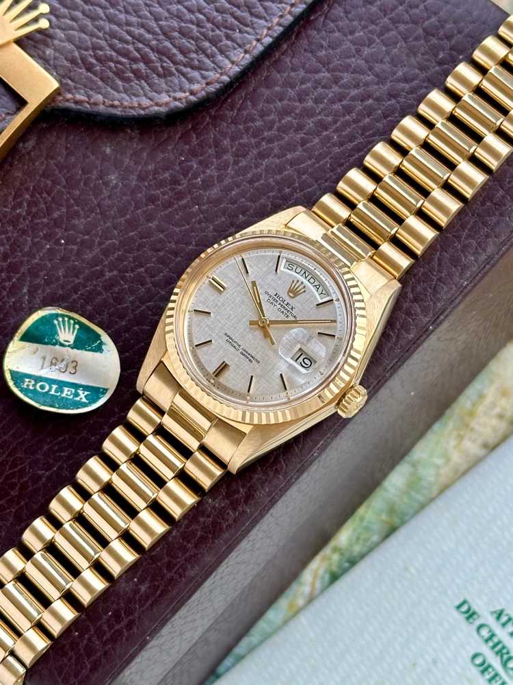 Image for Rolex Day-Date "Linen" 1803 Silver Linen 1972 with original box and papers