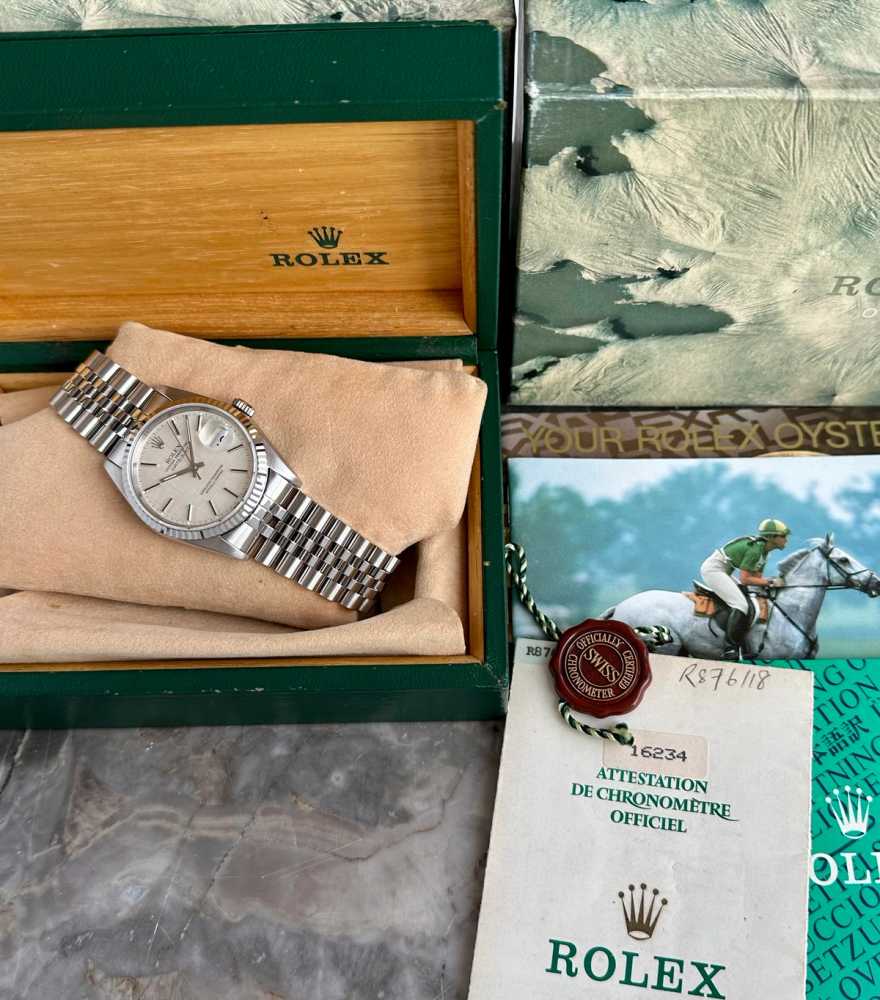 Image for Rolex Datejust "Linen" 16234 Silver Linen 1988 with original box and papers