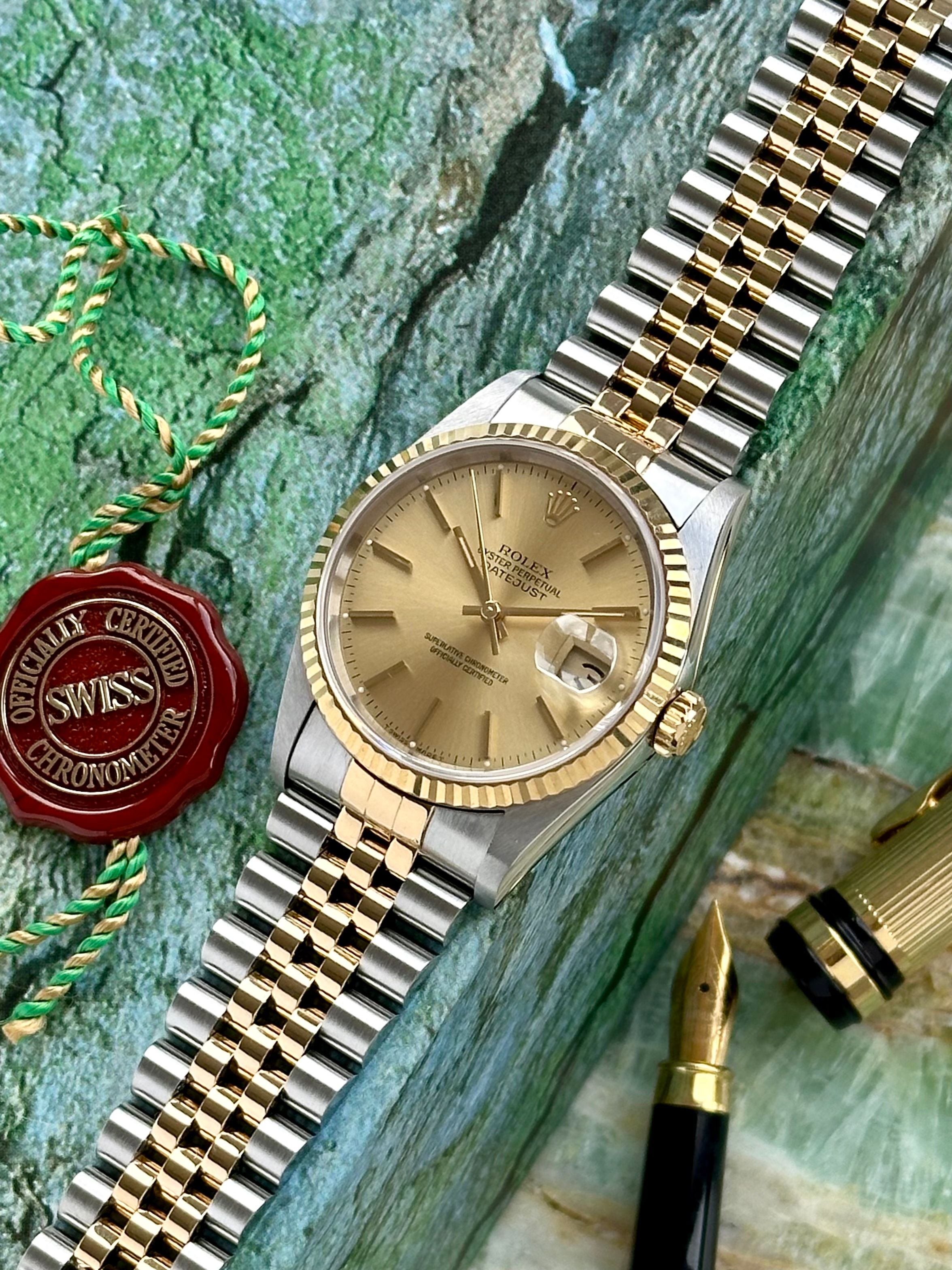 Rolex Datejust 16233 Gold 1995 with original box and papers