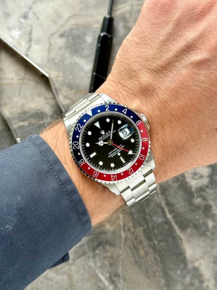 Wrist shot image for Rolex GMT-Master 2 "Pepsi" 16710 Black 1997 