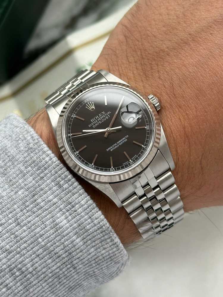 Wrist shot image for Rolex Datejust 16234 Black 2000 with original box and papers