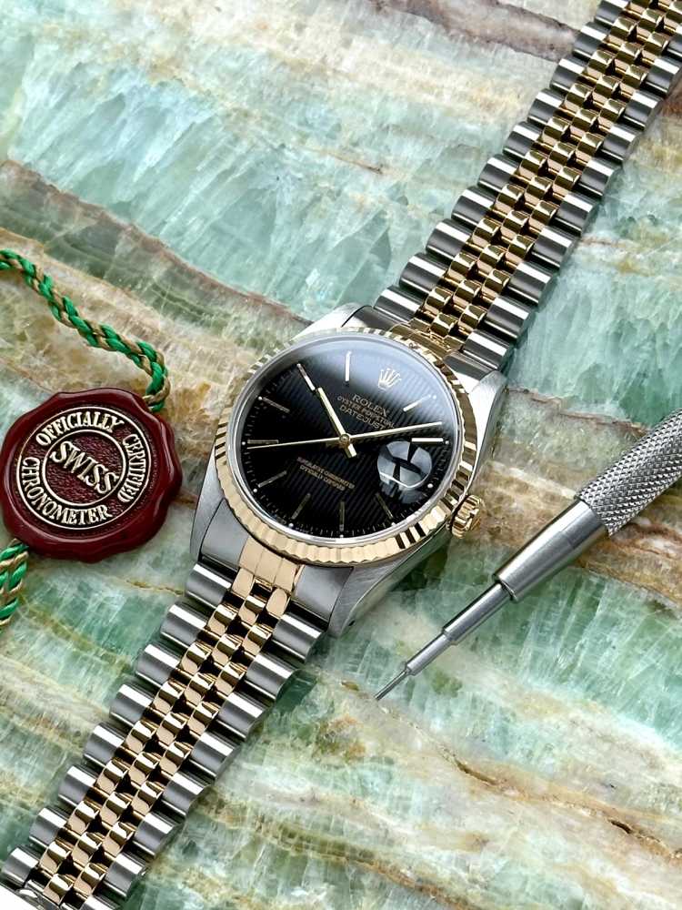 Image for Rolex Datejust "Tapestry" 16233 Black 1991 with original box and papers