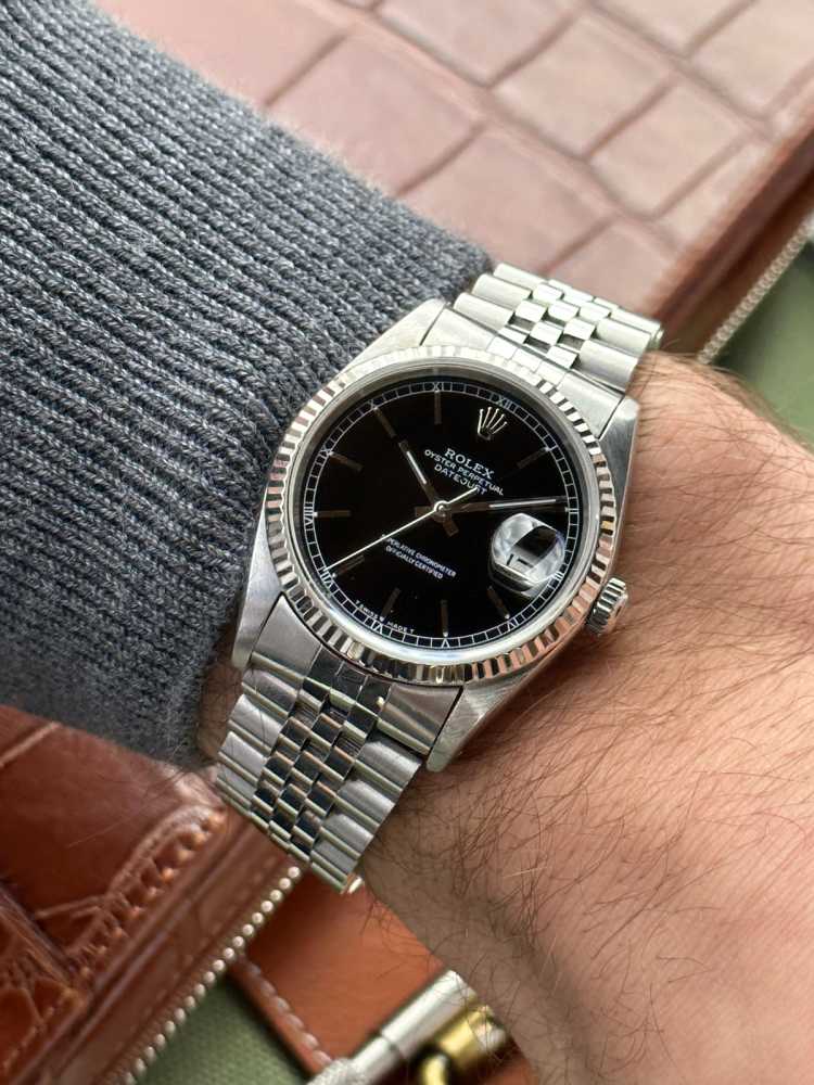 Wrist shot image for Rolex Datejust 16234 Black undefined with original box and papers