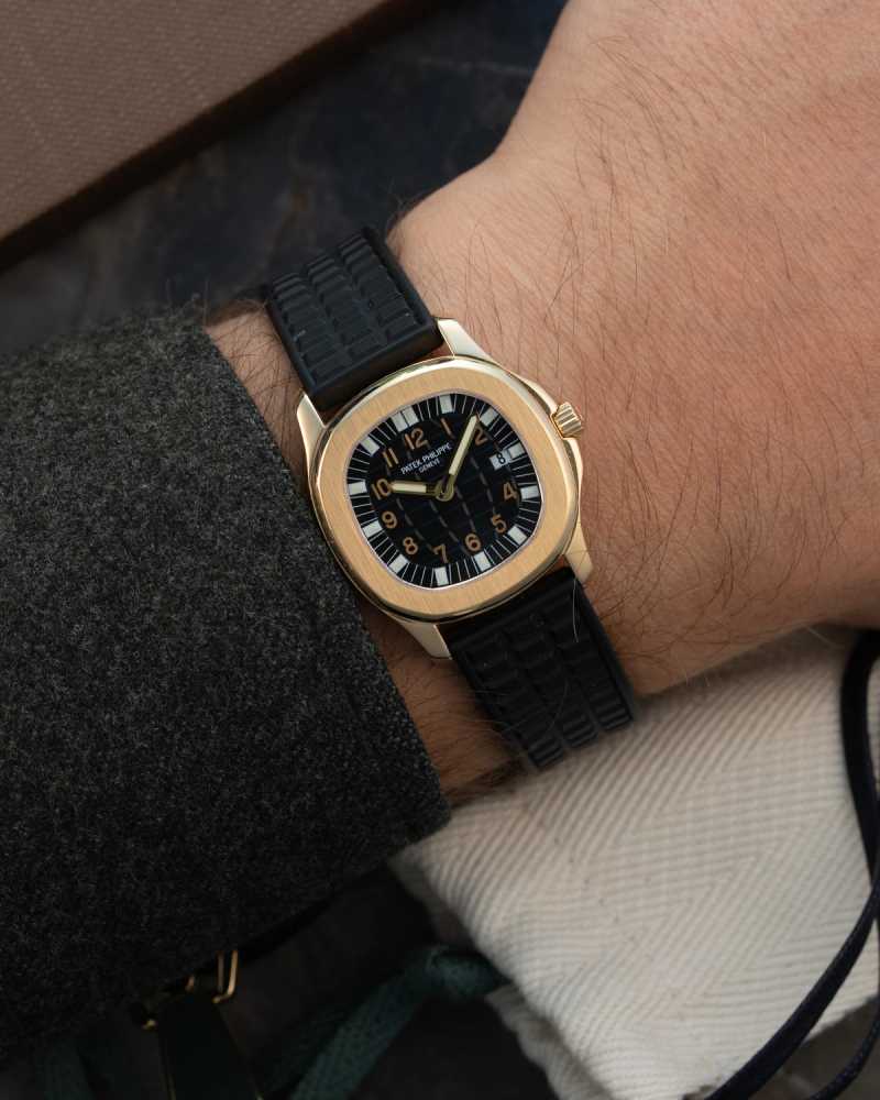 Wrist shot image for Patek Philippe Aquanaut 4960 J Black 2006 with original box and papers