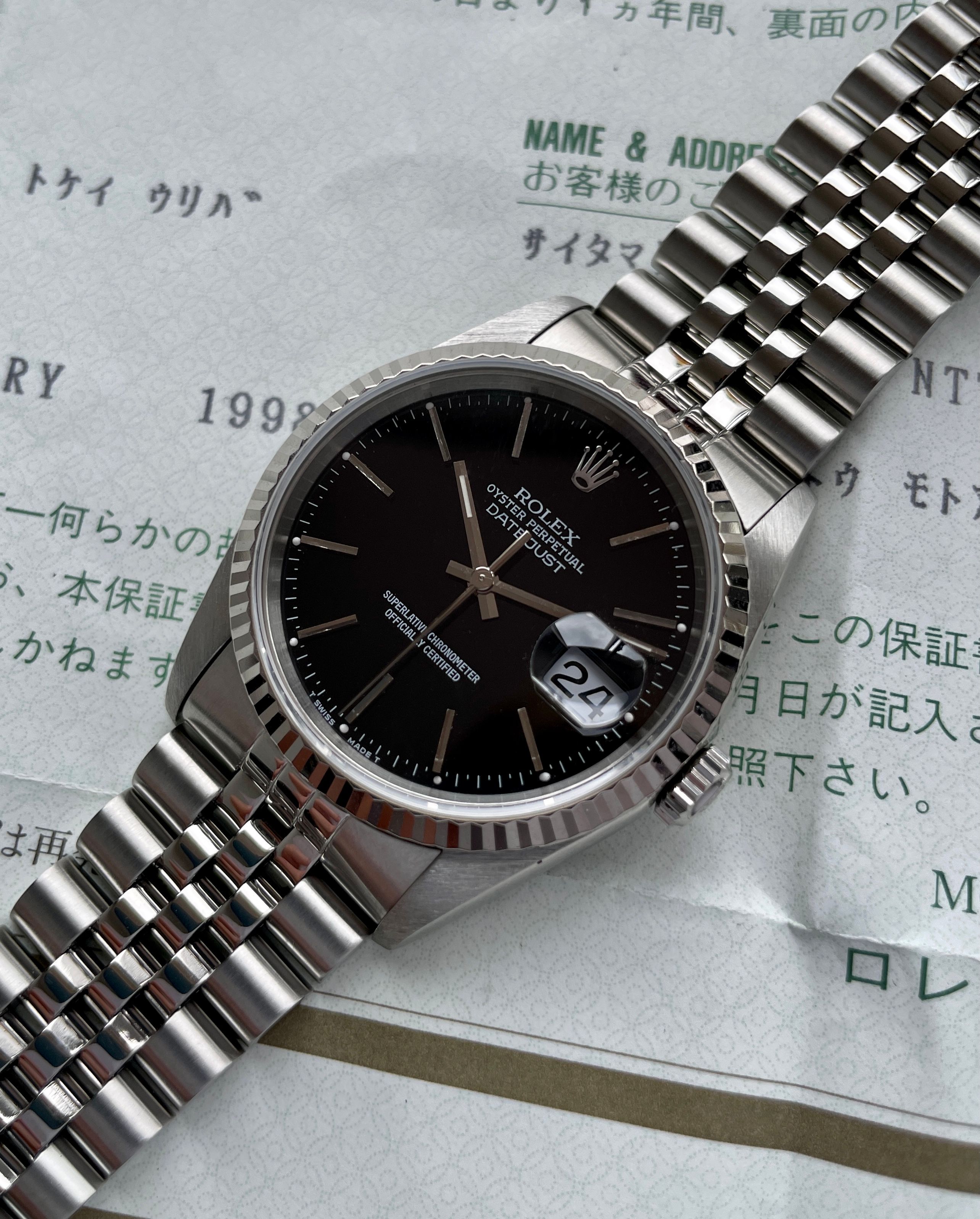 Rolex Datejust 36 16234 Black 1996 with original box and papers