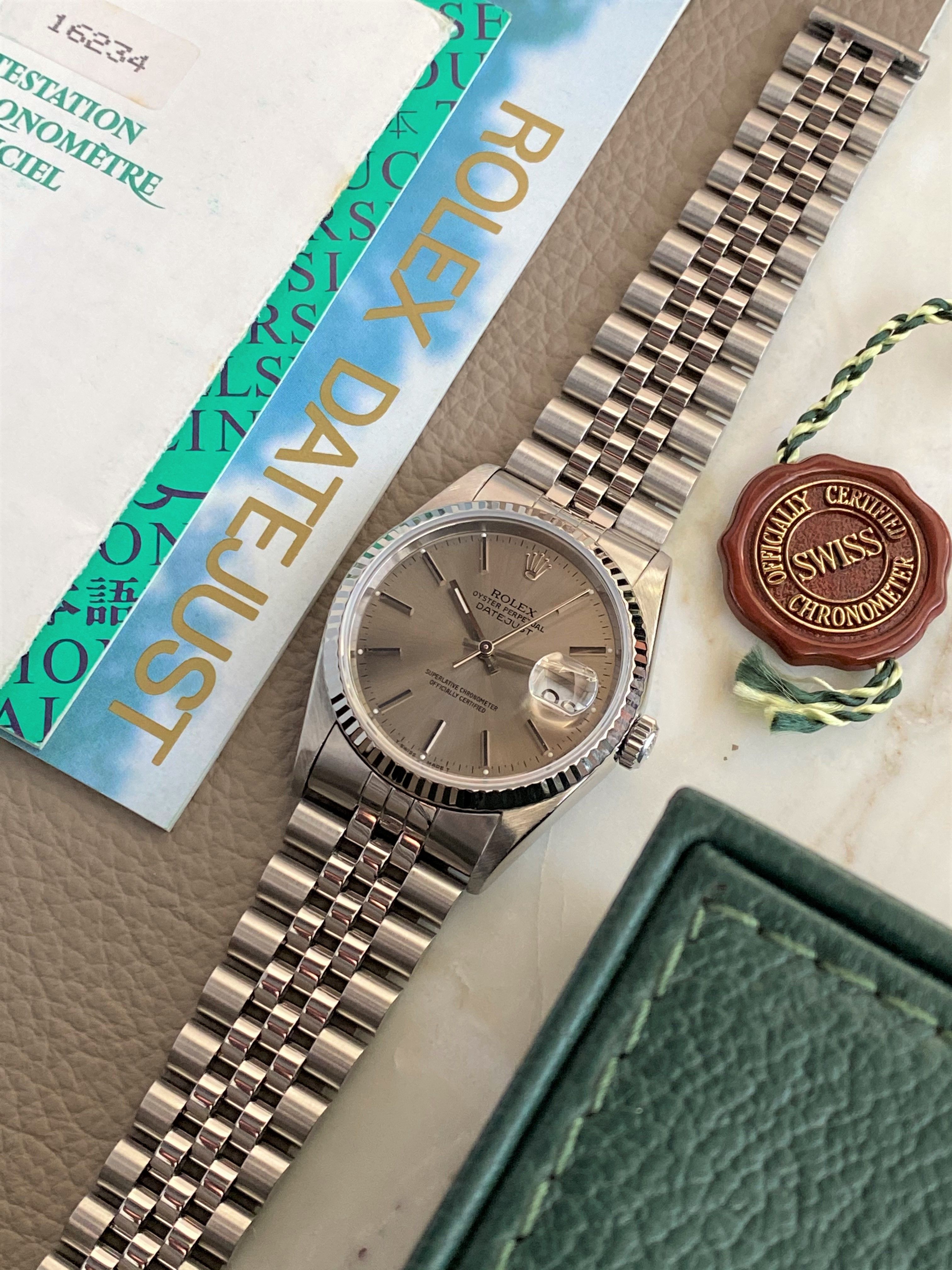 Rolex Datejust 16234 Grey 1995 with original box and papers