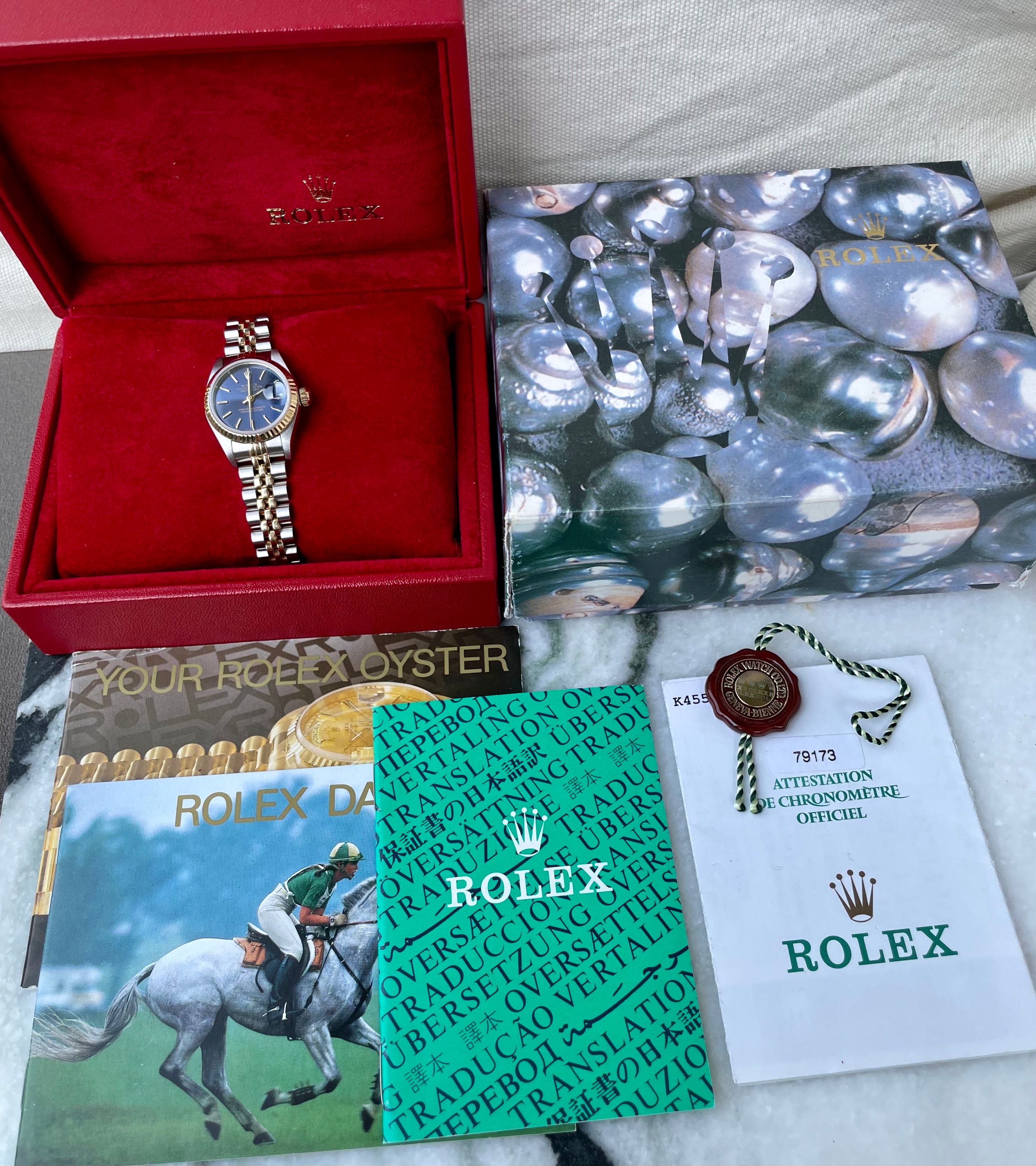 Rolex Lady Datejust 79173 Blue 2001 with original box and papers