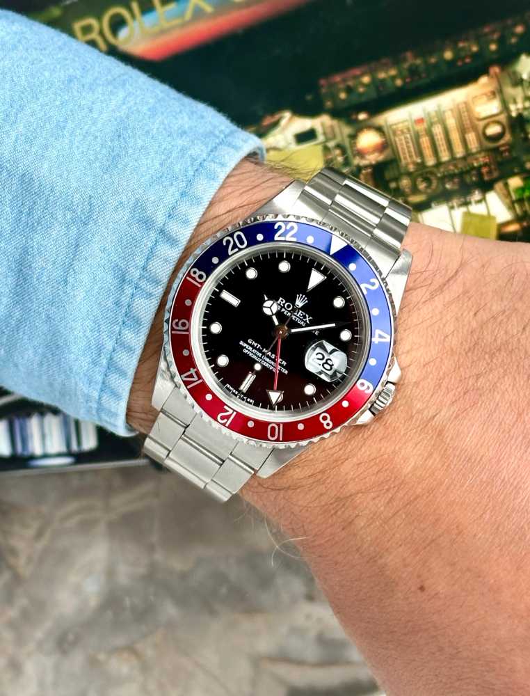 Wrist shot image for Rolex GMT-Master "Pepsi" 16700 Black 1996 