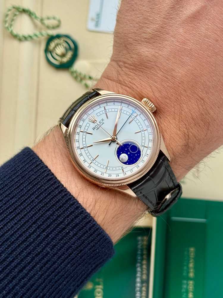 Wrist shot image for Rolex Cellini Moonphase 50535 White 2021 with original box and papers