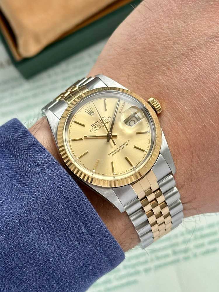 Wrist image for Rolex Datejust 16013 Gold 1988 with original box and papers 2