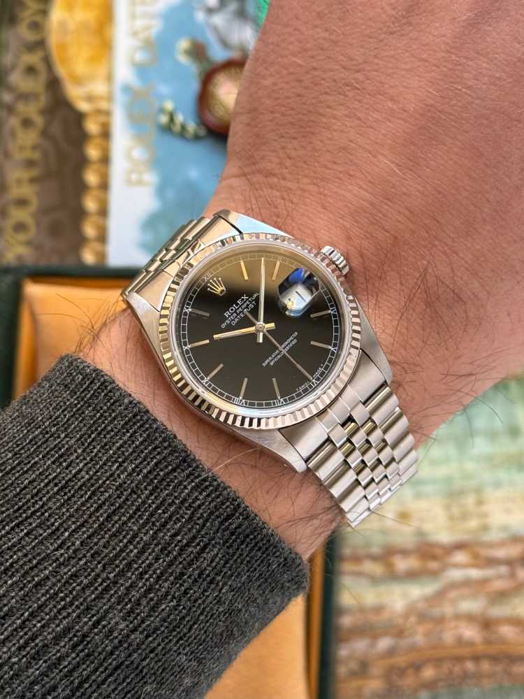 Wrist shot image for Rolex Datejust 16234 Black 1990 with original box and papers 3