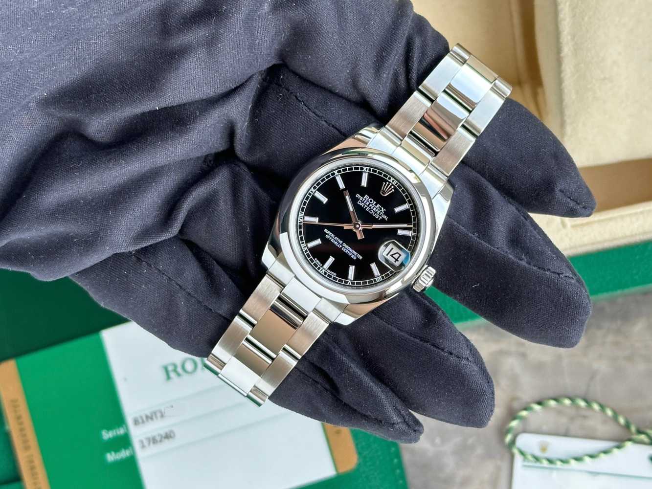 Wrist image for Rolex Datejust Midsize 178240 Black 2018 with original box and papers