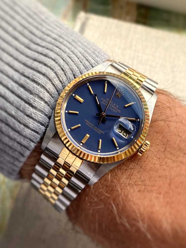 Wrist shot image for Rolex Datejust 16013 Blue 1987 