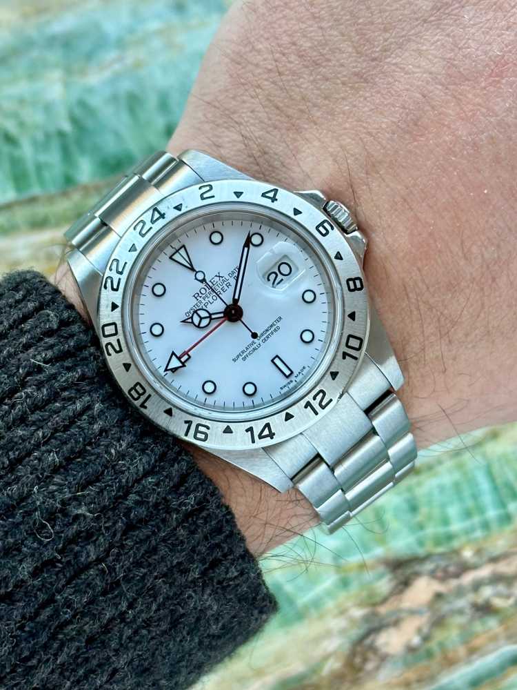 Wrist shot image for Rolex Explorer 2 16570T White 2006 with original box and papers