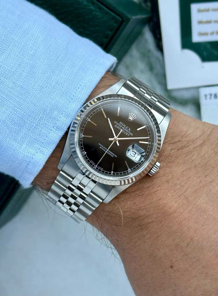 Wrist image for Rolex Datejust 16234 Black 1996 with original box and papers 2