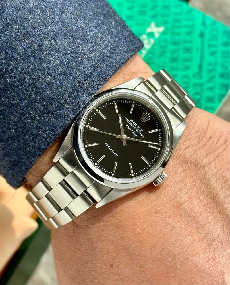 Wrist shot image for Rolex Air-King 14000 Black 1999 with original box and papers