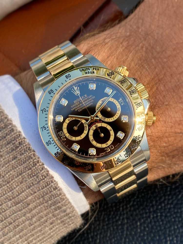Wrist shot image for Rolex Daytona "A Series" 16523 Black 1999 with original box and papers