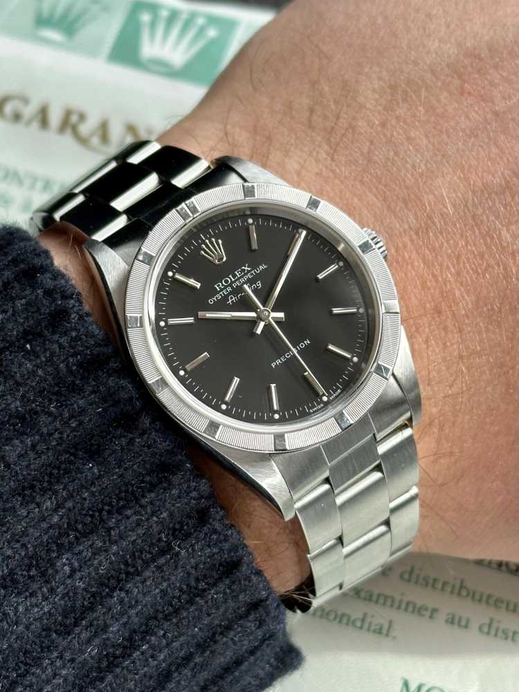 Wrist shot image for Rolex Air-King 14010M Black 2000 with original box and papers