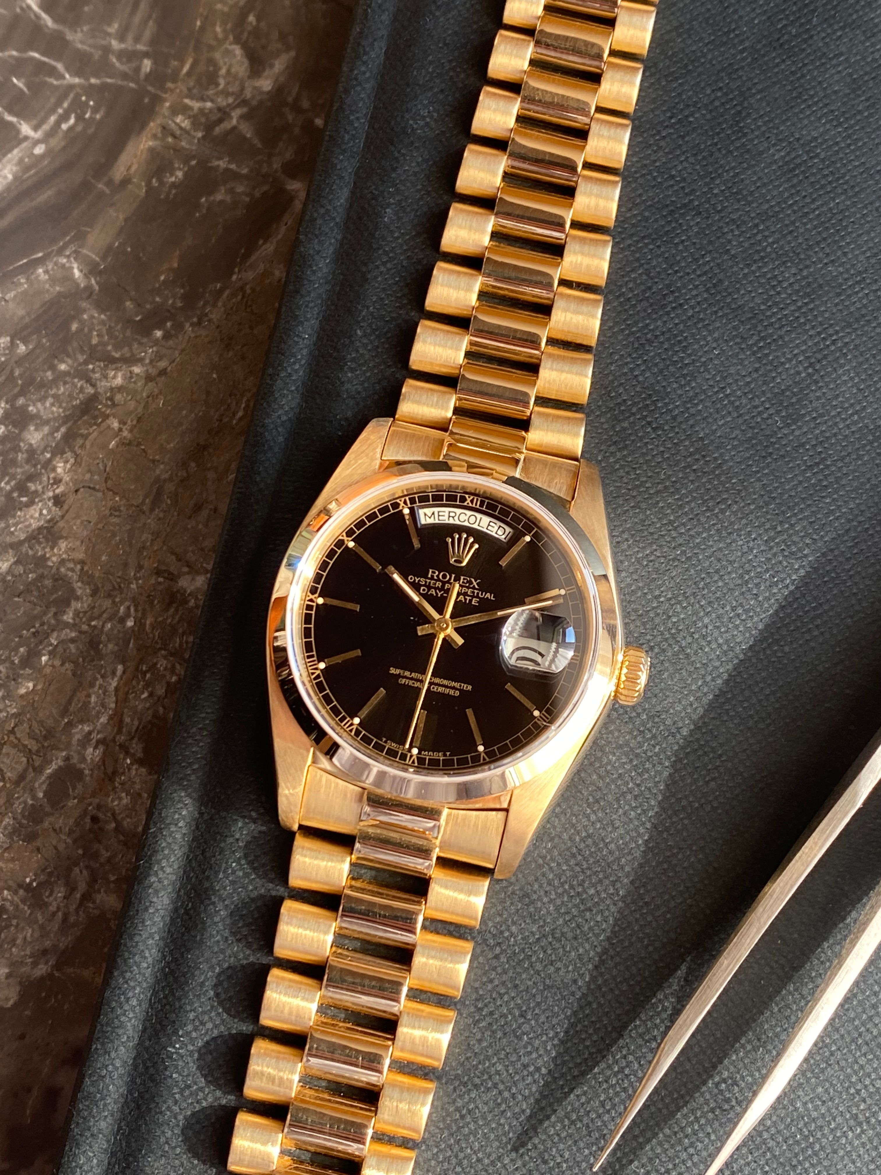 ROLEX ゴールド ブラック 腕時計 Rolex Day-Date 18028 Black 1978