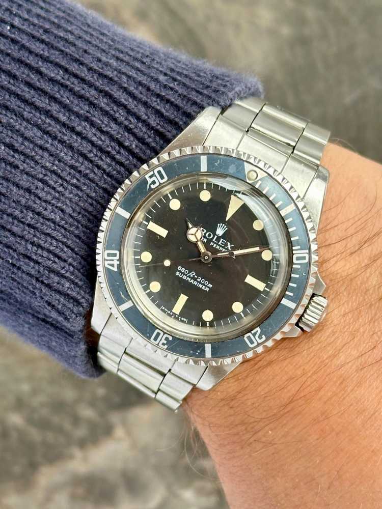 Wrist shot image for Rolex Submariner "Serif" 5513 Black 1973 