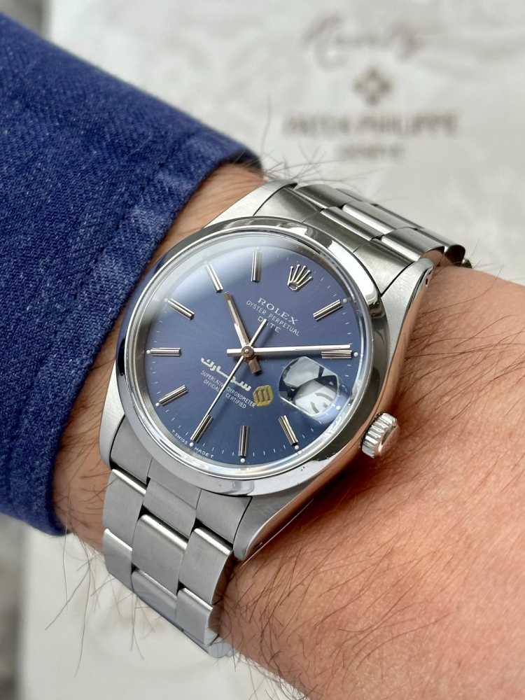 Wrist shot image for Rolex Oyster Date "Saramco" 15200 Blue 1990 