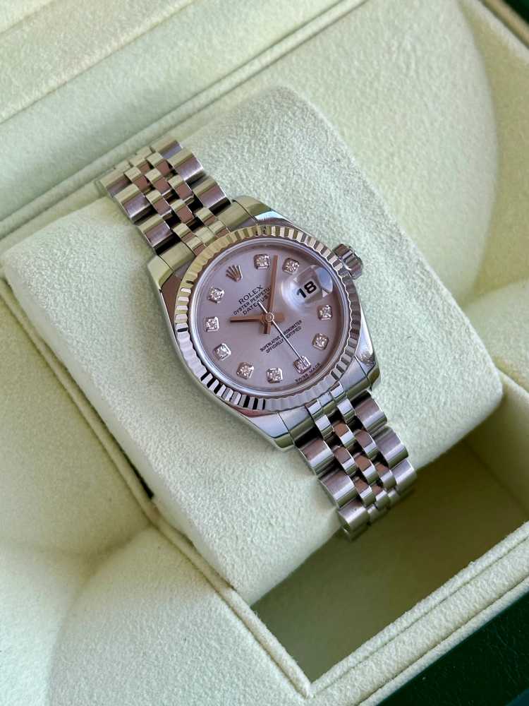 Wrist shot image for Rolex Lady-Datejust "Diamond" 179174 Silver 2007 with original box and papers