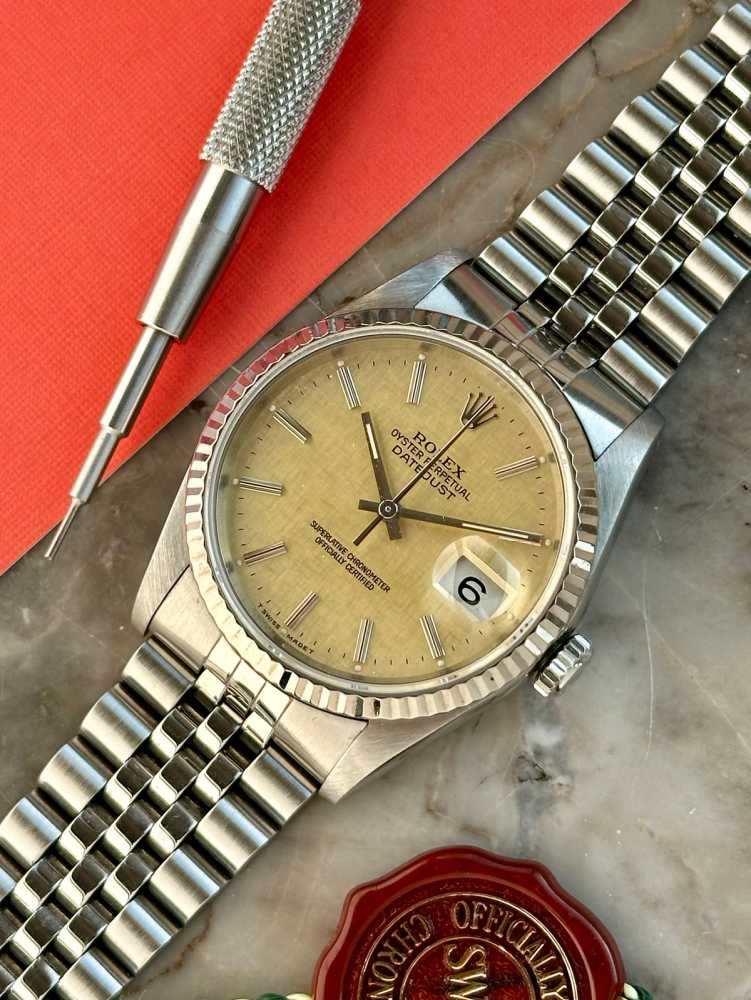 Image for Rolex Datejust "Linen" 16234 Silver Linen 1989 with original box