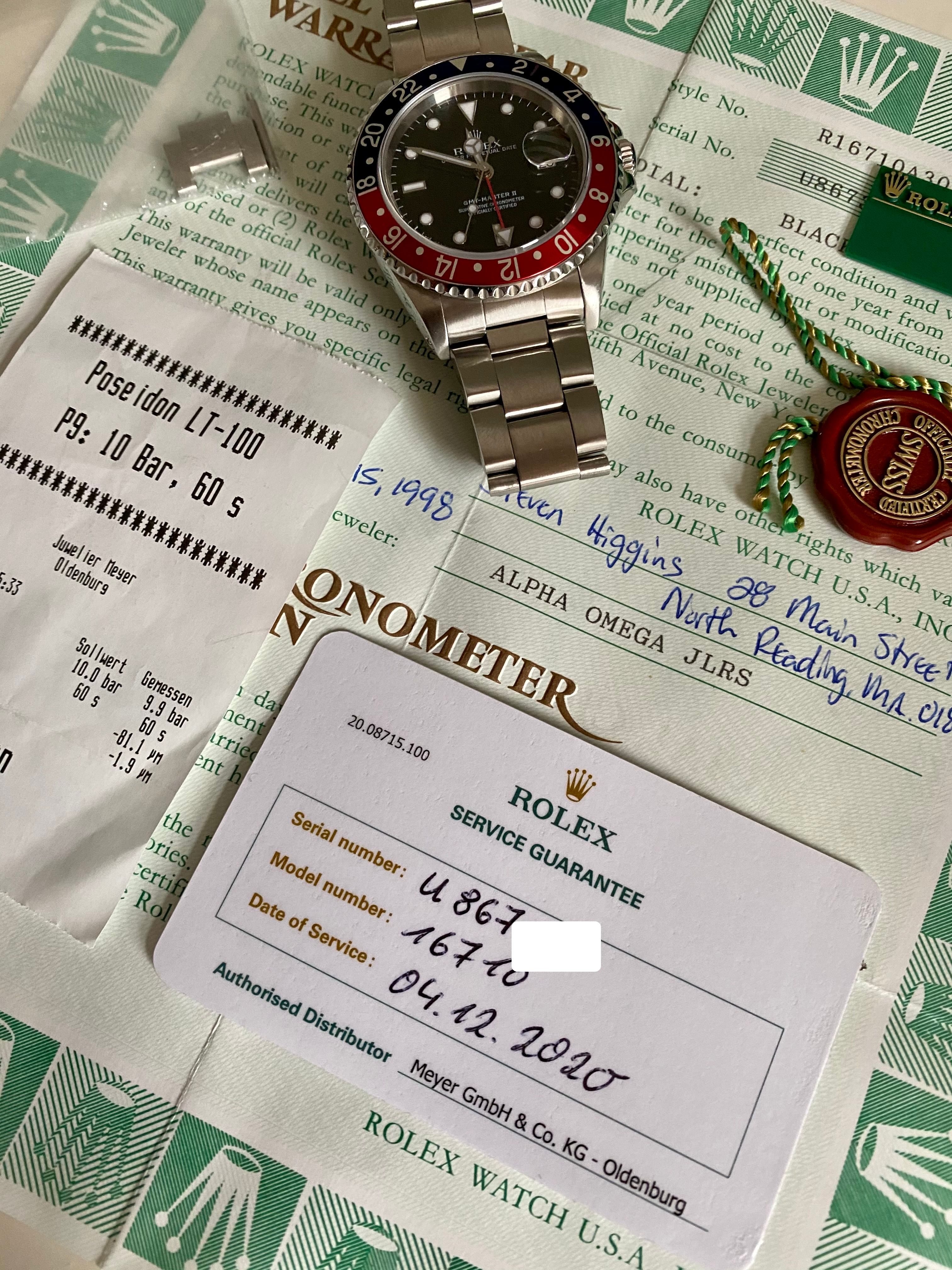 Rolex GMT Master II 16710 Black 1998 with original box and papers