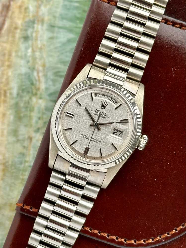 Featured image for Rolex Day-Date 1803-9 Silver Linen 1971 with original box and papers
