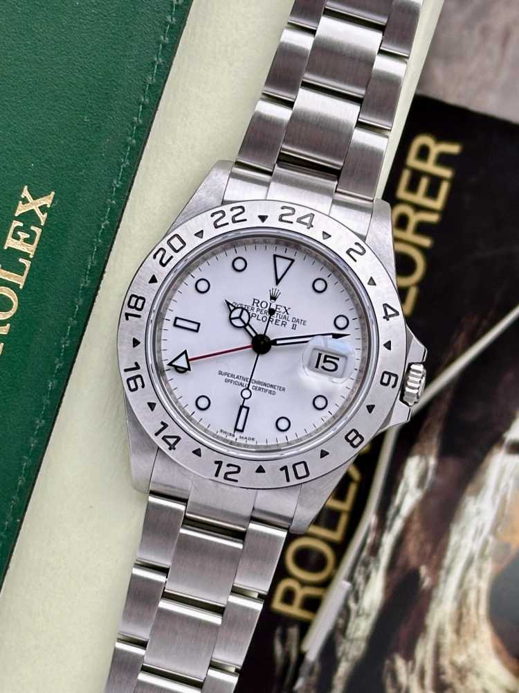 Featured image for Rolex Explorer 2 "Engraved Rehaut" 16570T White 2008 with original box and papers 2
