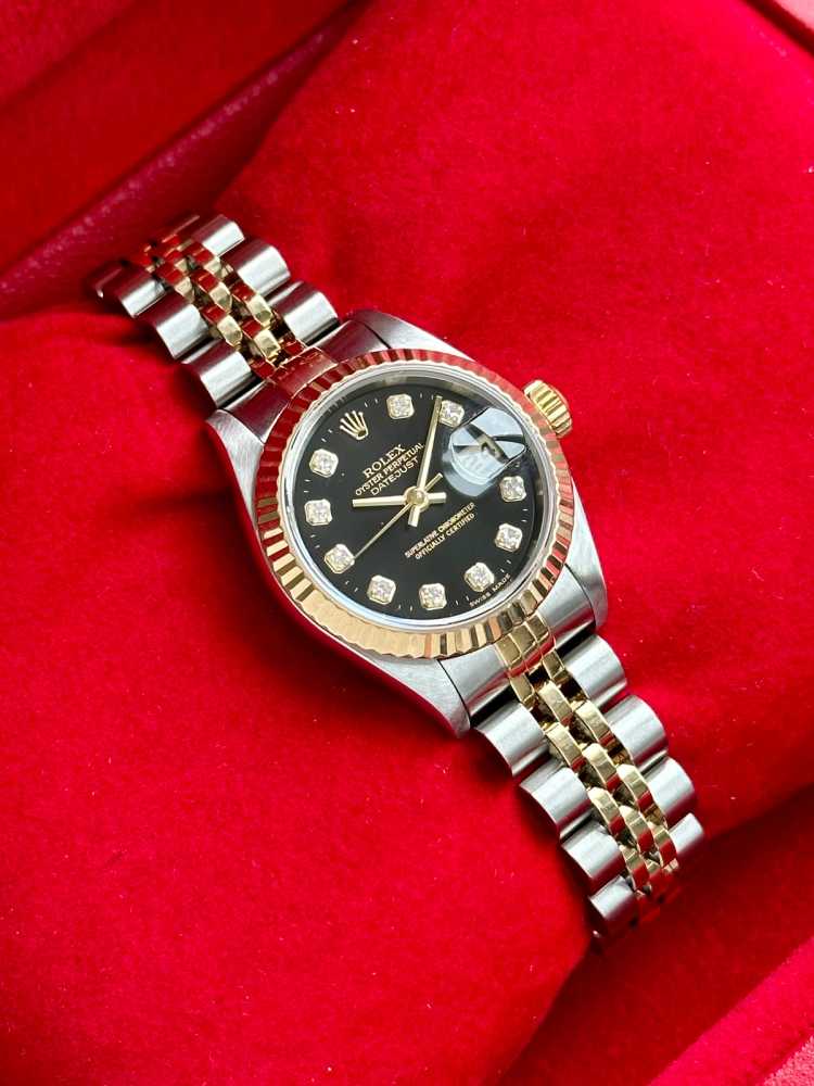 Wrist shot image for Rolex Lady-Datejust "Diamond" 79173G Black 1999 with original box