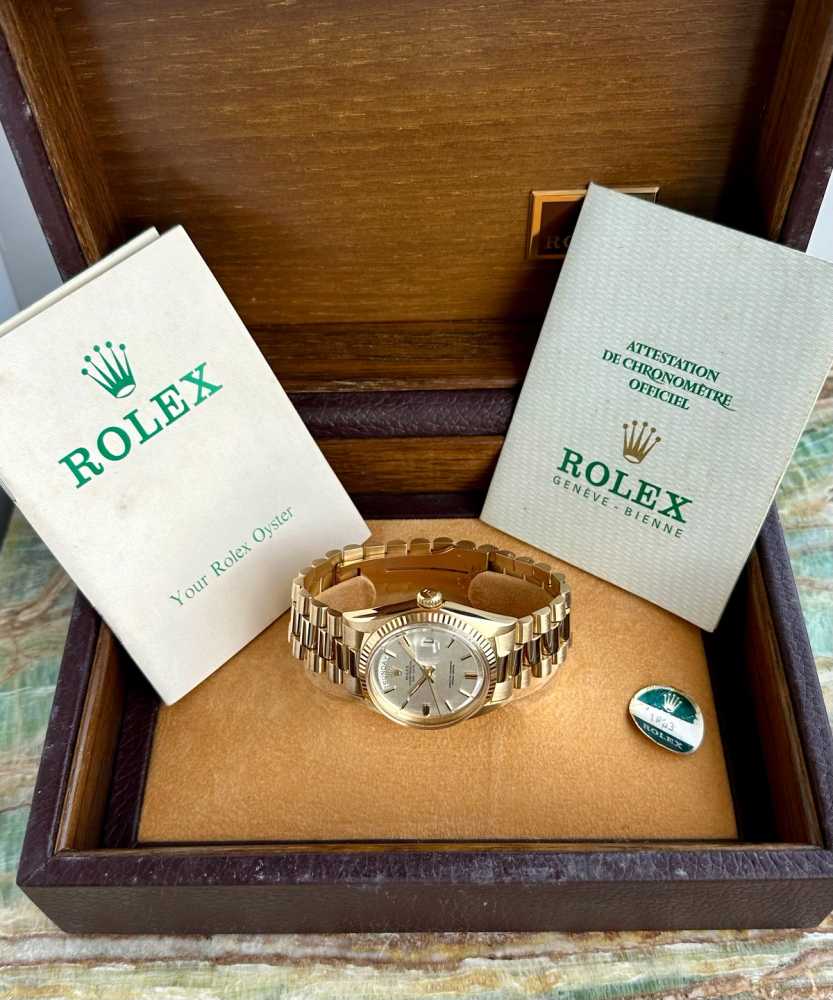 Image for Rolex Day-Date "Linen" 1803 Silver Linen 1972 with original box and papers