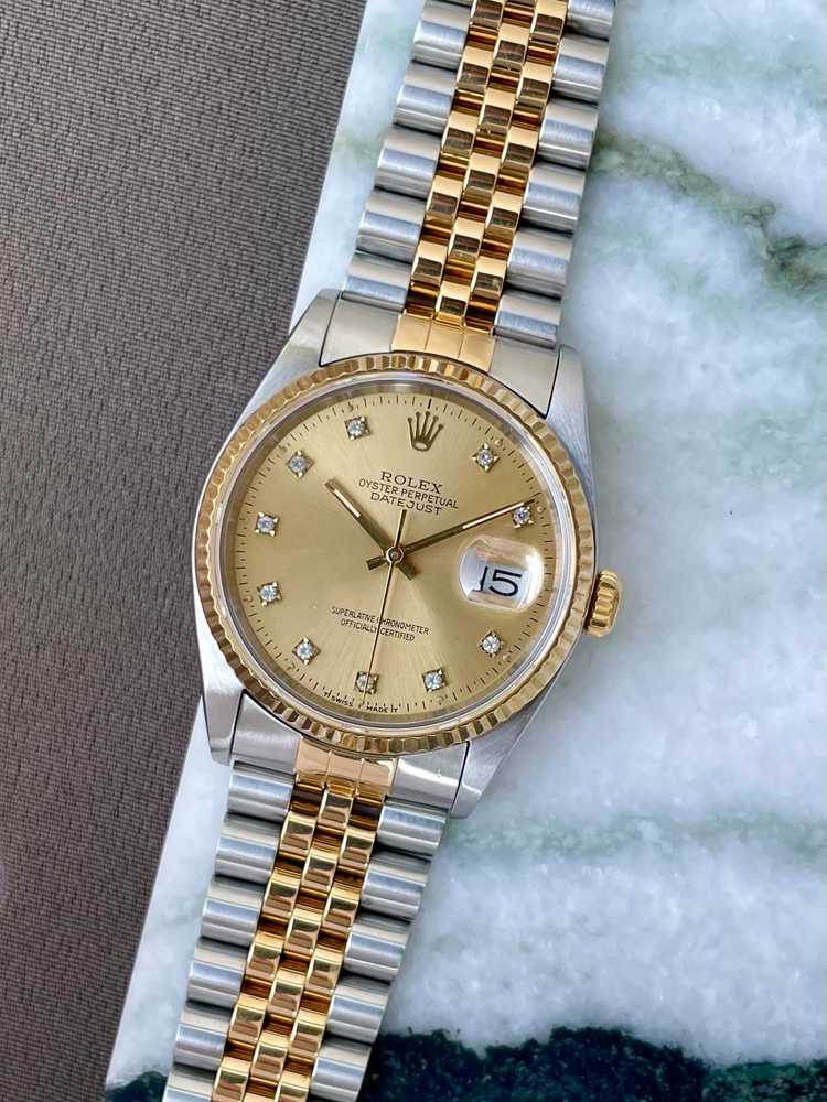 Featured image for Rolex Datejust "Diamond Index" 16233G Gold 1991 