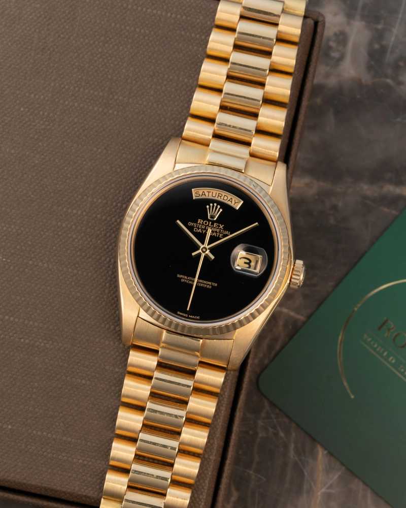 Featured image for Rolex Day-Date "Onyx" 18038 Black 1979 with original box and papers